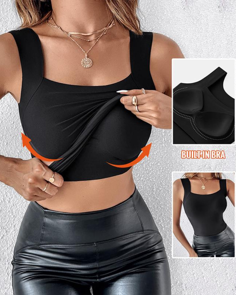 Women's Basic Square Neck Sleeveless Double-Layer Tank Tops Shaping Vest
