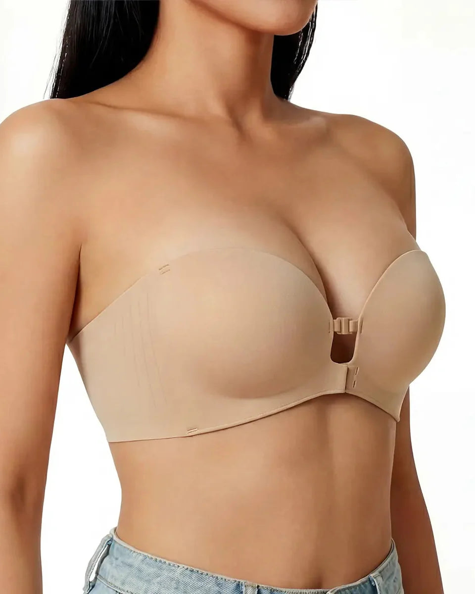 Front Closure Strapless Wireless Support Bra