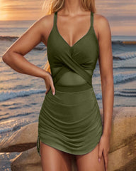Twist Front One Piece Swimsuit Womens Modest Tummy Control Swim Dress