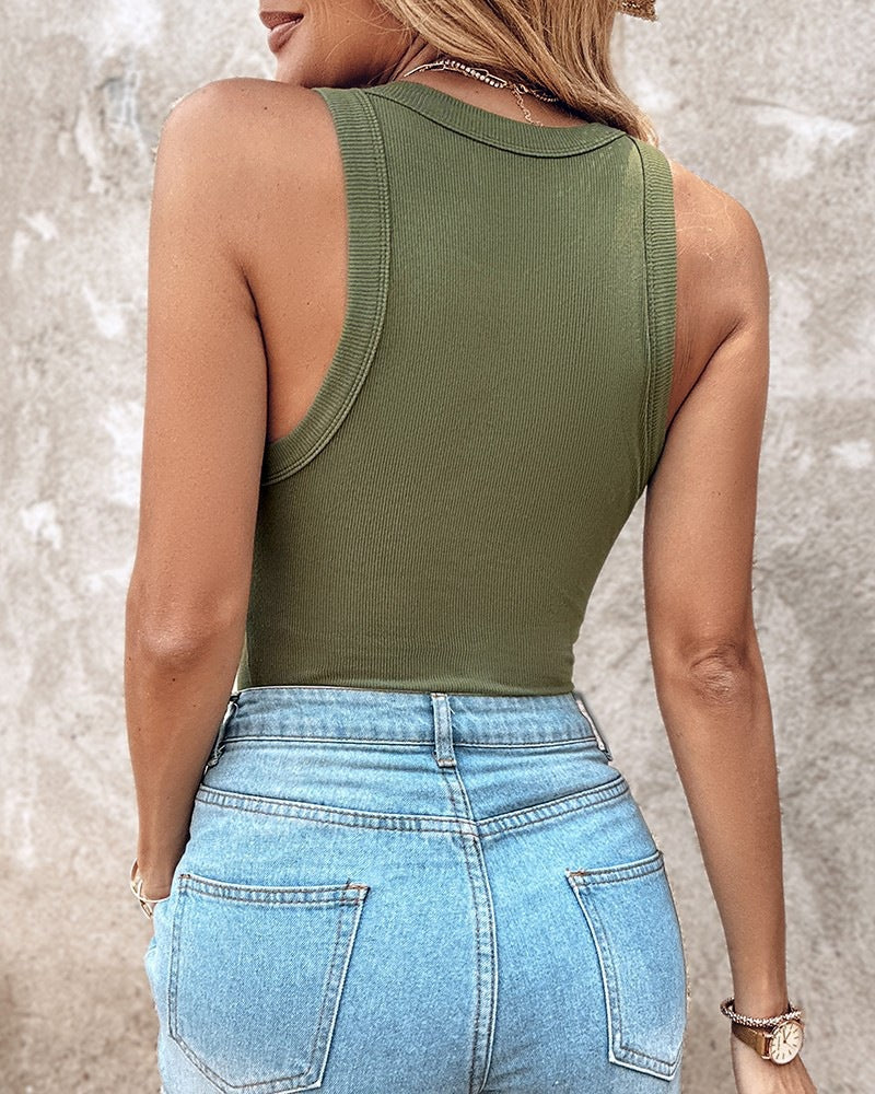 Summer Sexy Ribbed Vest with Built-in Bra