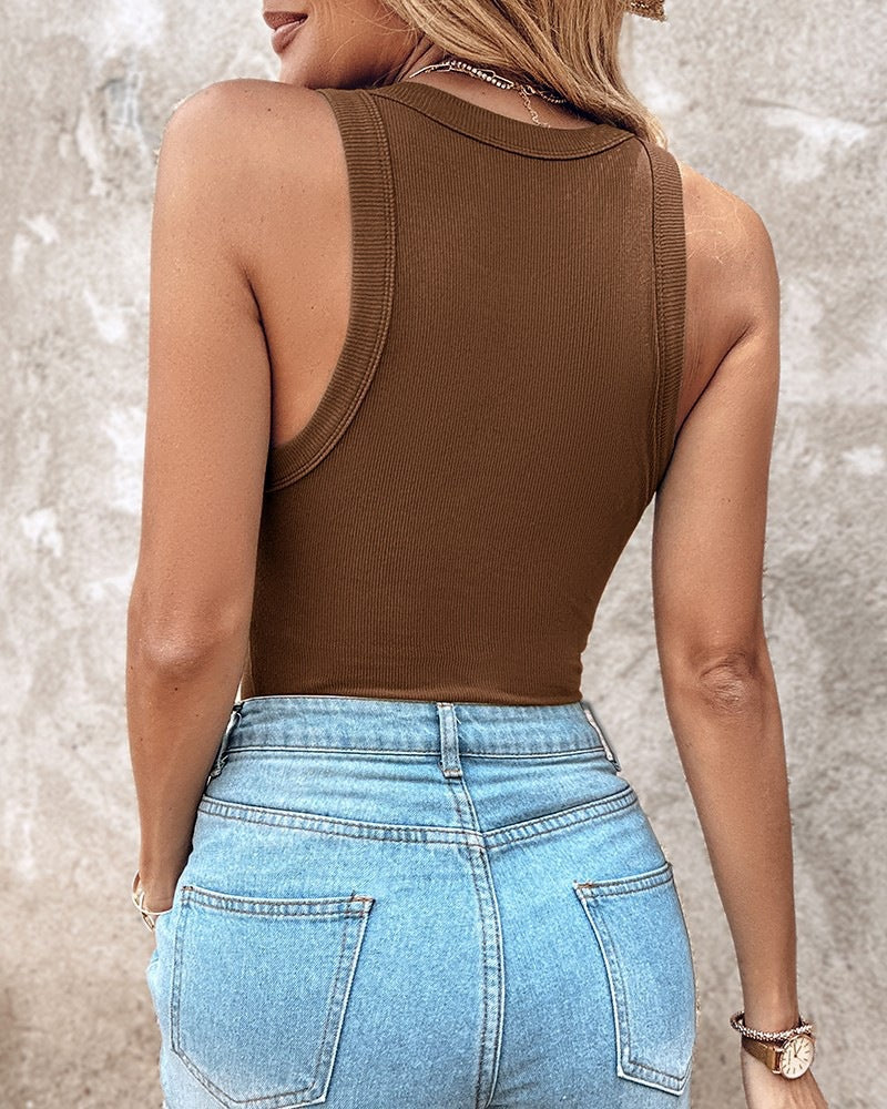Summer Sexy Ribbed Vest with Built-in Bra