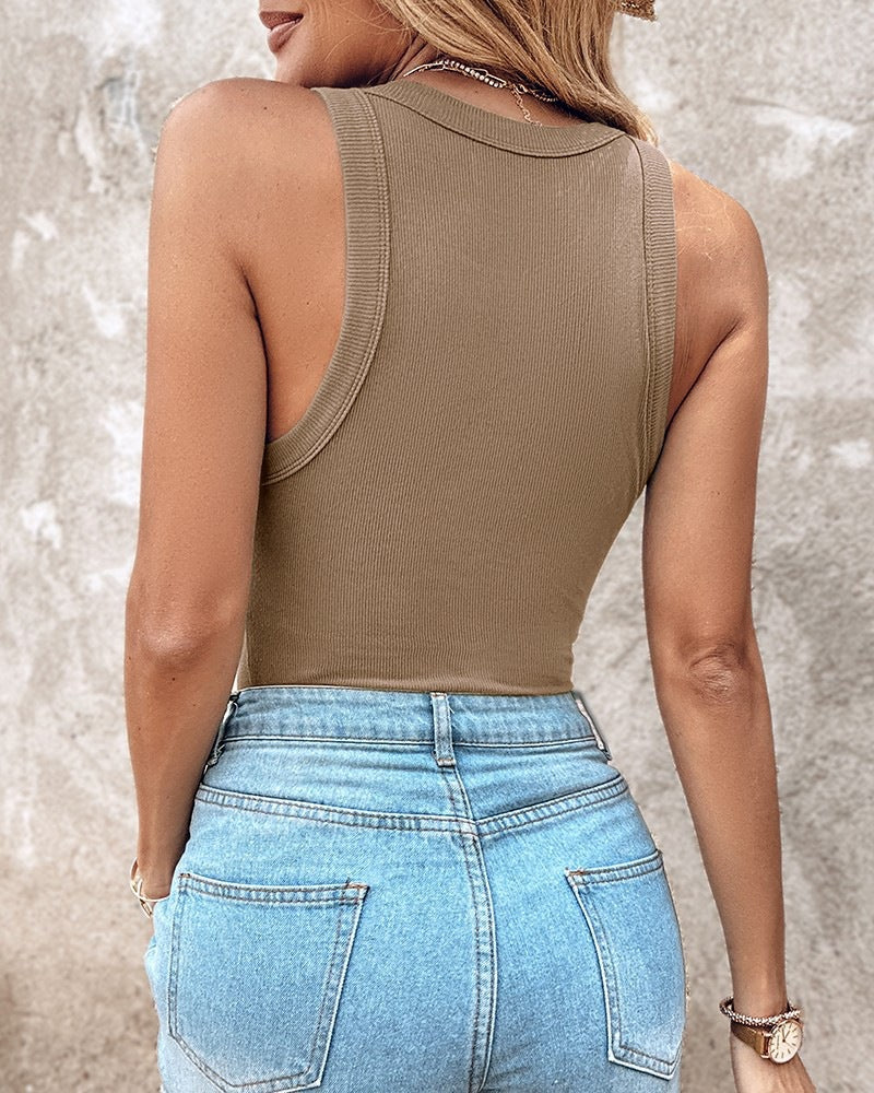 Summer Sexy Ribbed Vest with Built-in Bra