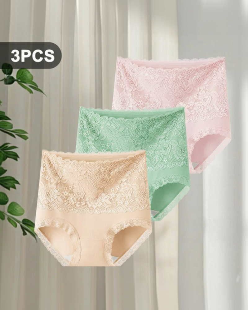 Women's Floral Lace High Waist Hip Lifting Cotton Briefs (3 Pack / 6 Pack)