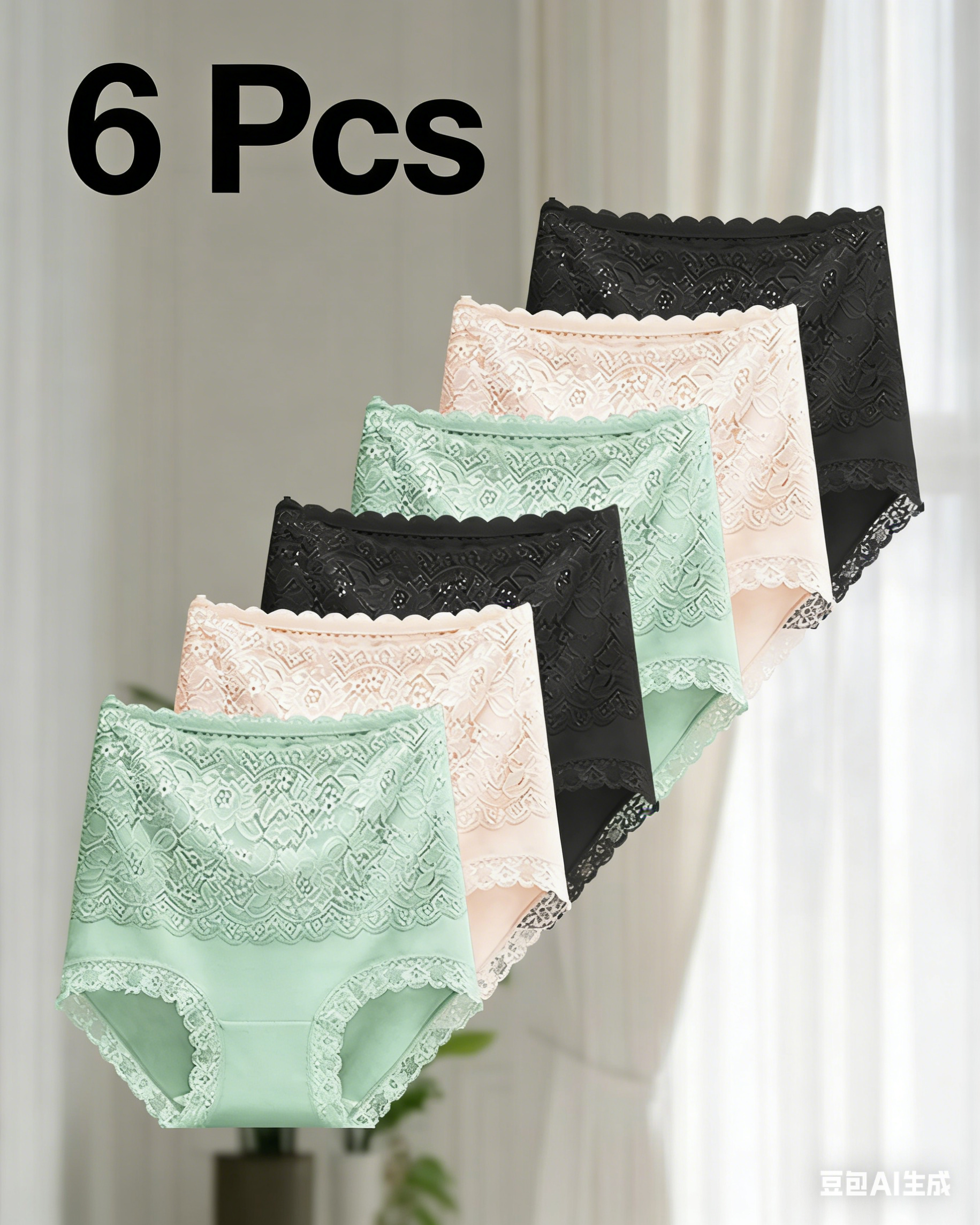Women's Floral Lace High Waist Hip Lifting Cotton Briefs (3 Pack / 6 Pack)