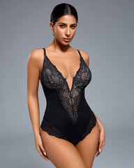 Deep V-Neck Lace Thong Bodysuit - A Stylish, Lightly-Sculpting Statement