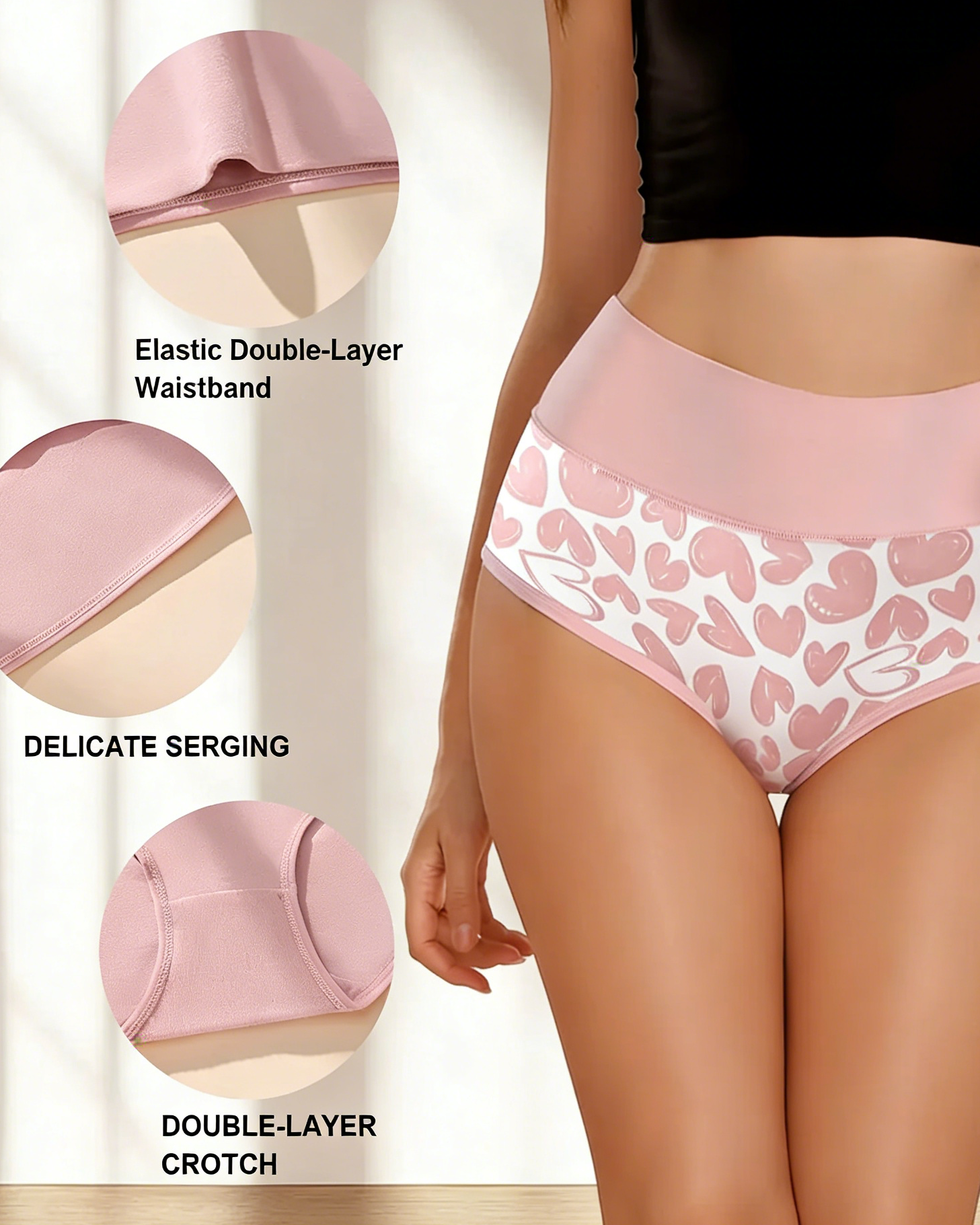 Cute Love Print Soft Cotton Stretchy Women's Panties (6 Pack)