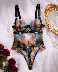 Women's Floral Embroidery Cut Out Sheer Sexy Lingerie