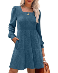 Womens Long Sleeve Square Neck Sweater Dress