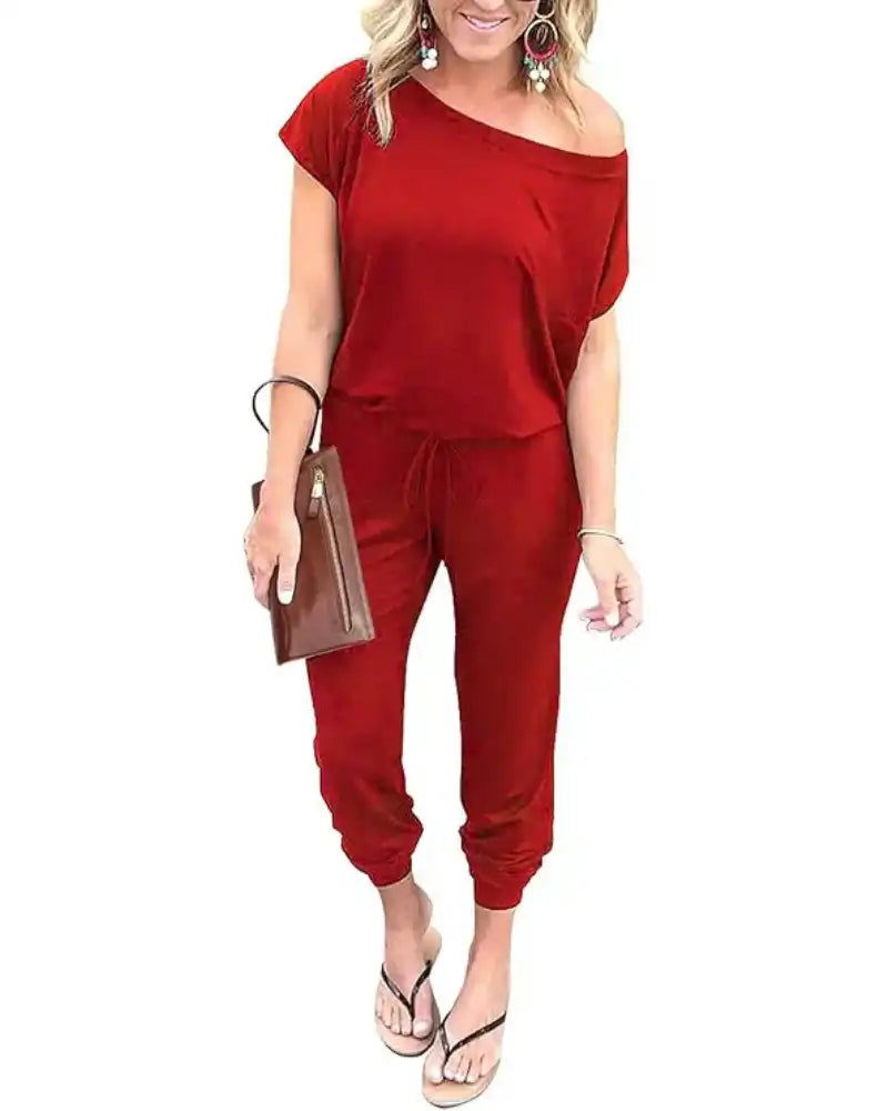 (S-3XL) Women's Plus Size Off Shoulder Stretchy Jumpsuit