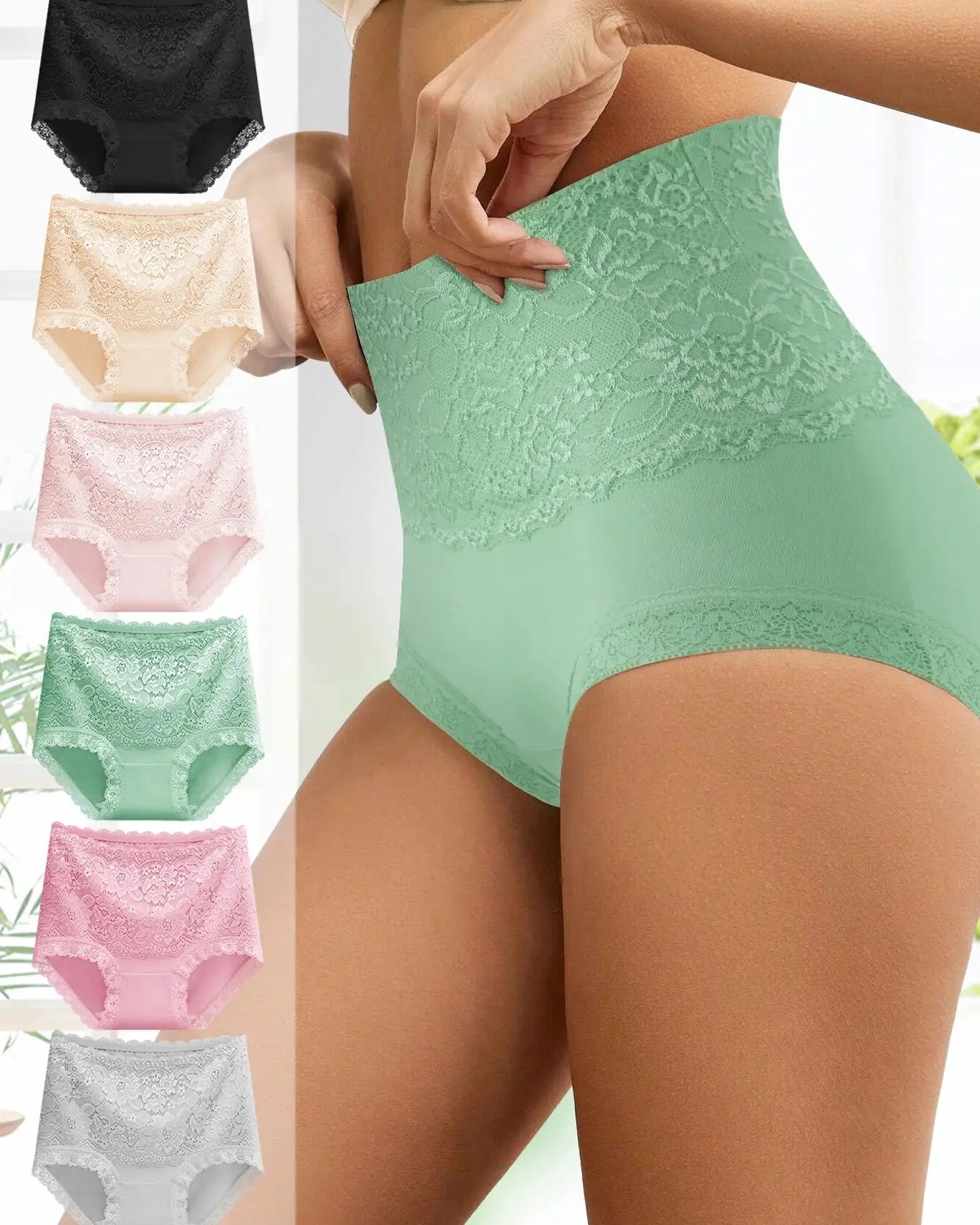 Women's Floral Lace High Waist Hip Lifting Cotton Briefs (3 Pack / 6 Pack)
