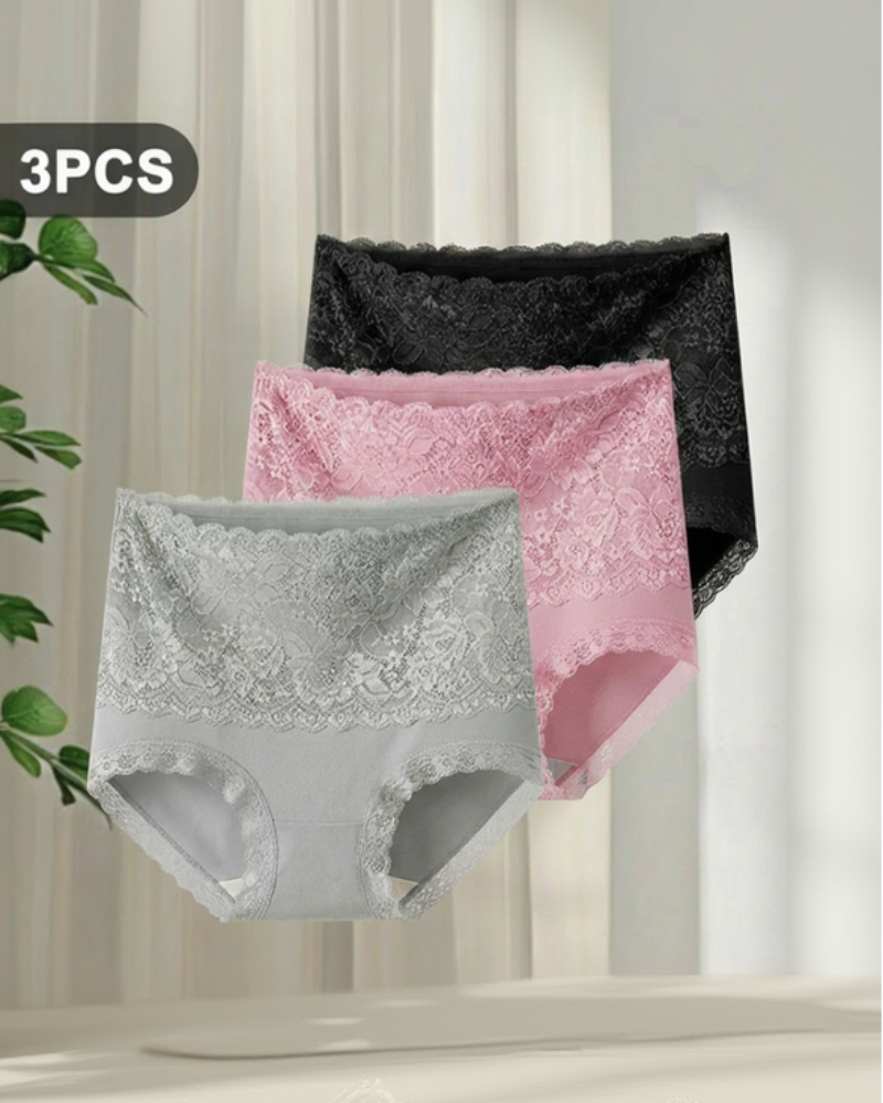 Women's Floral Lace High Waist Hip Lifting Cotton Briefs (3 Pack / 6 Pack)