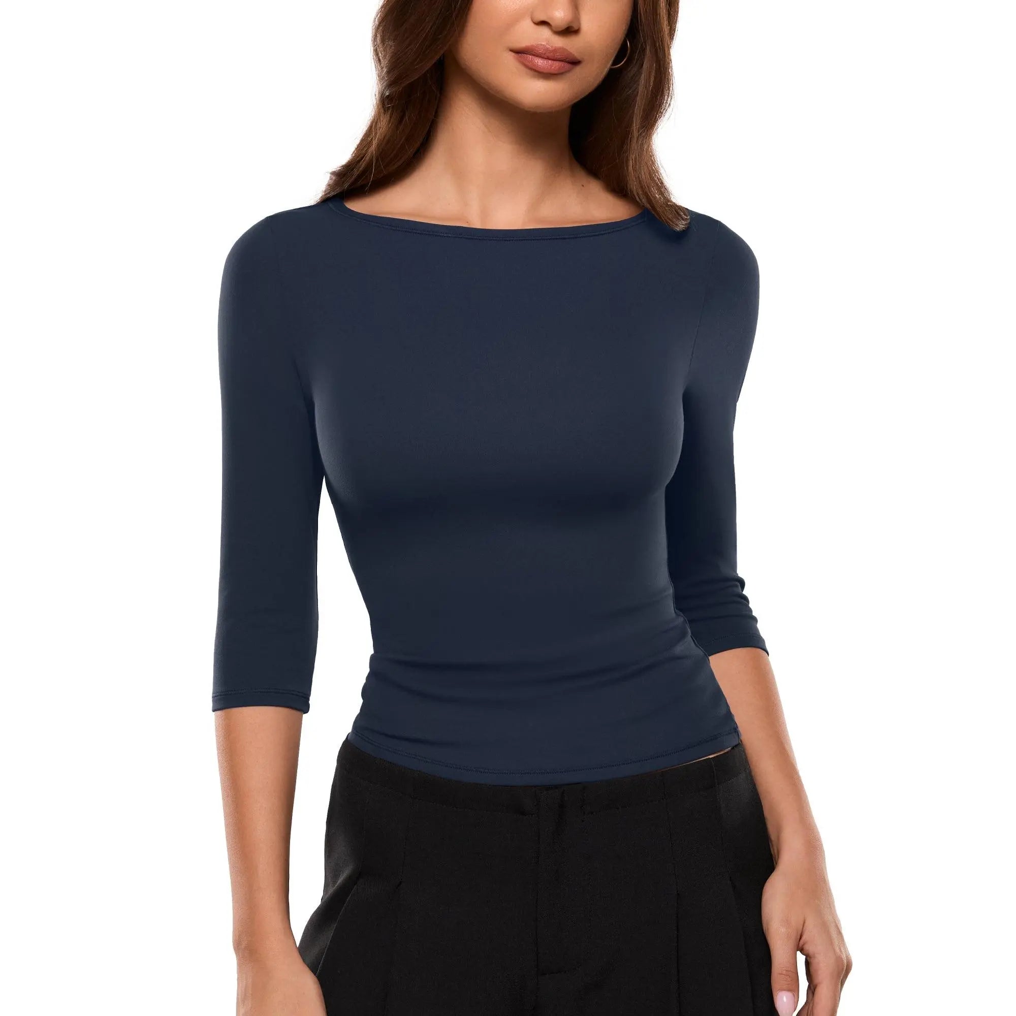 Women's 3/4 Sleeve Slim Fit Crew Neck Top