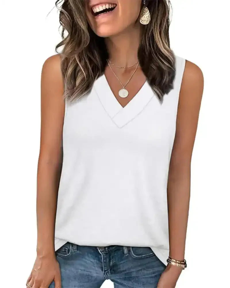 (S - 5XL) Women's V-Neck Tank Top - Loose Fit Summer Basic Tee