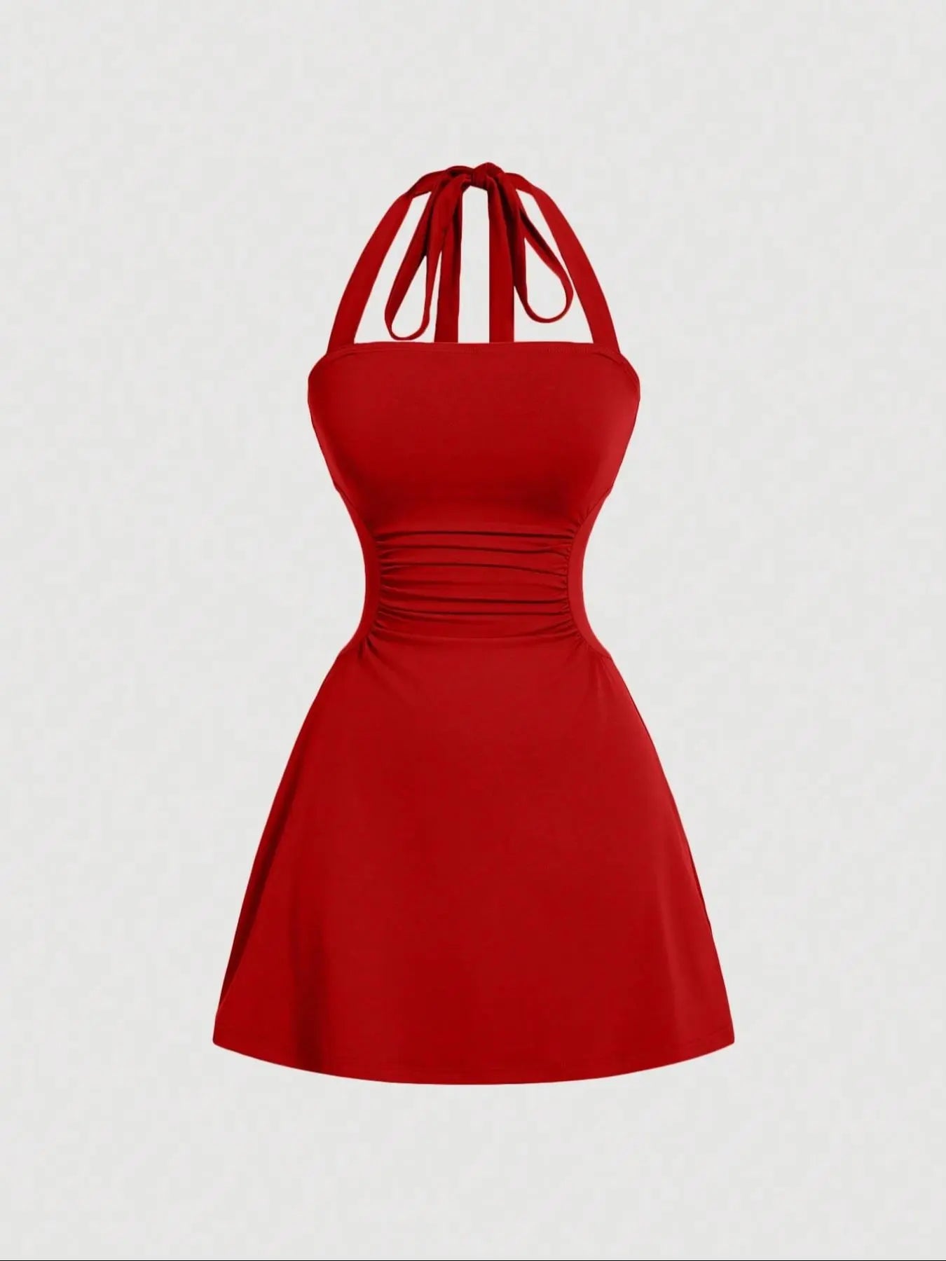 Women's Casual Chic Ruched Tie Back Halter Dress