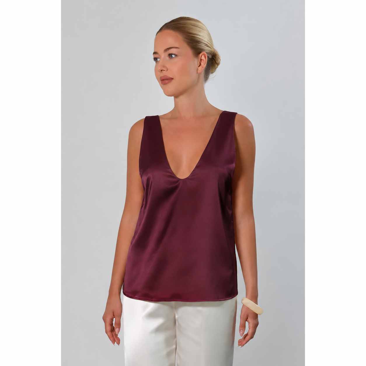 Women’s Deep V Neck Satin Tank Top