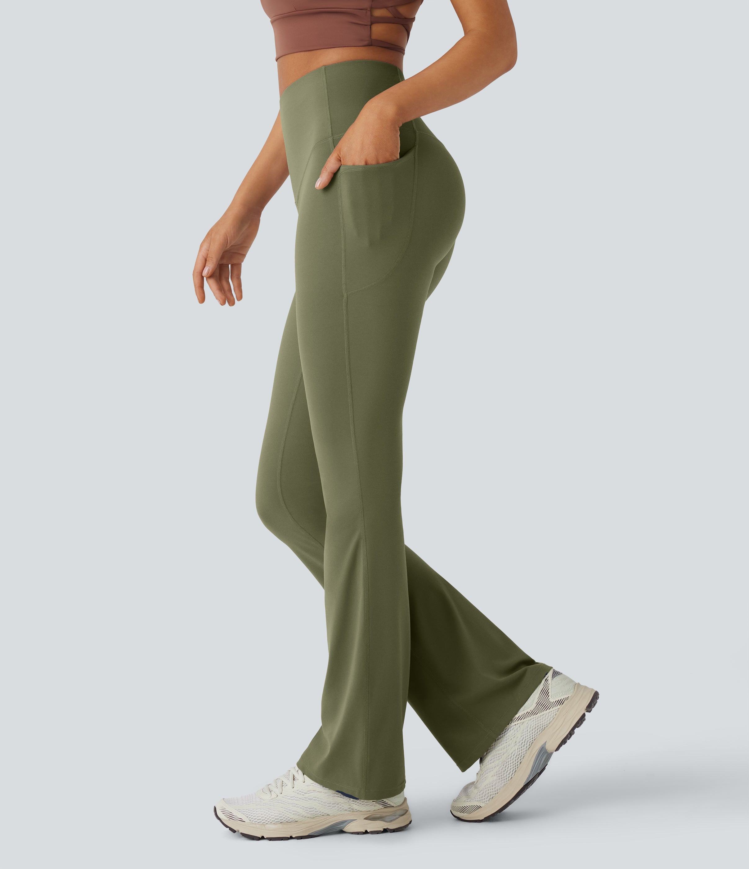 High Waisted Tummy Control Pocket Shaping Yoga Bootcut Leggings