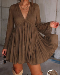 Women's V Neck Long Sleeve Casual Mini Dress