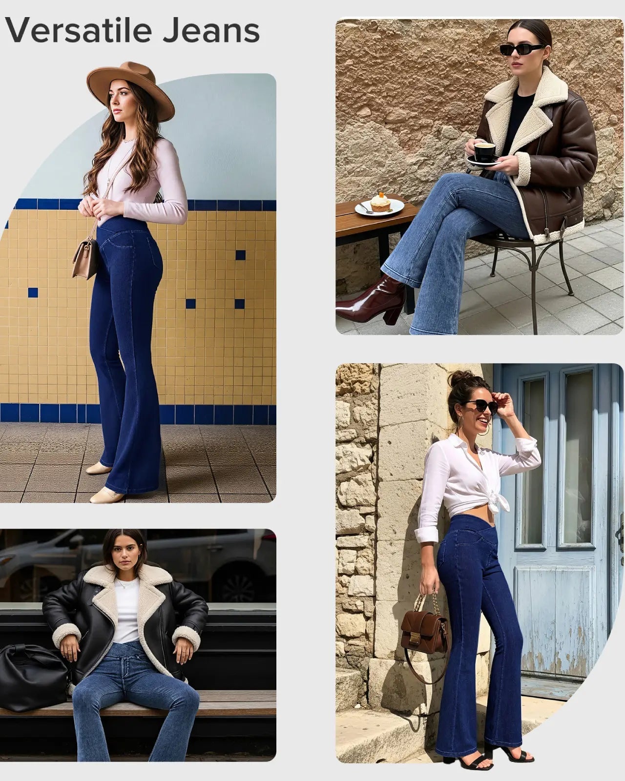Curvy Fit High Waist Crossover Flare Denim Jeans - Illusion Pocket Stretch