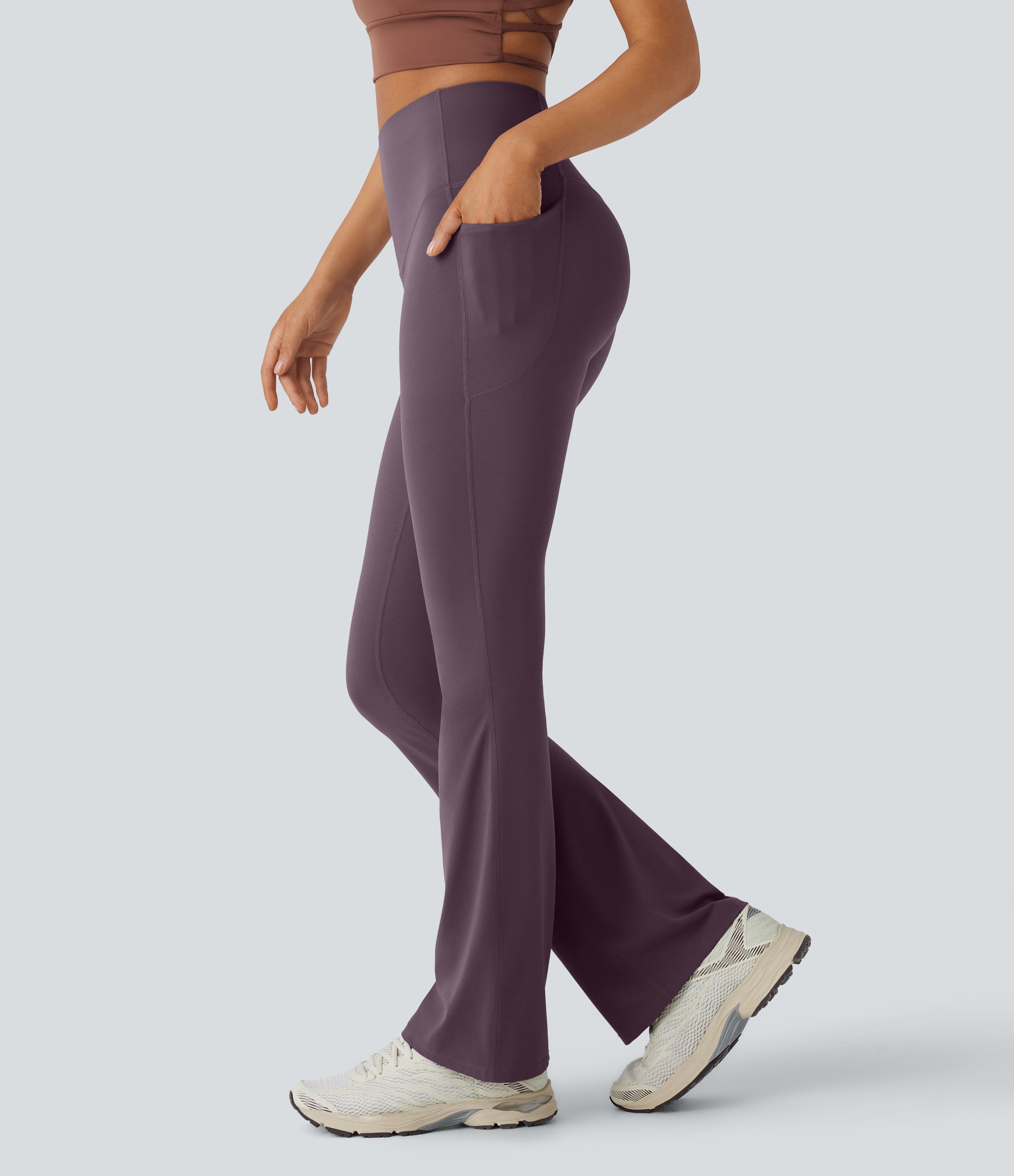 High Waisted Tummy Control Pocket Shaping Yoga Bootcut Leggings