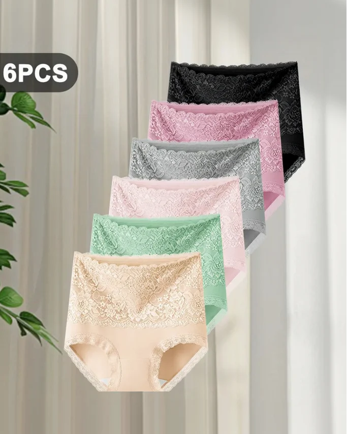 Women's Floral Lace High Waist Hip Lifting Cotton Briefs (3 Pack / 6 Pack)