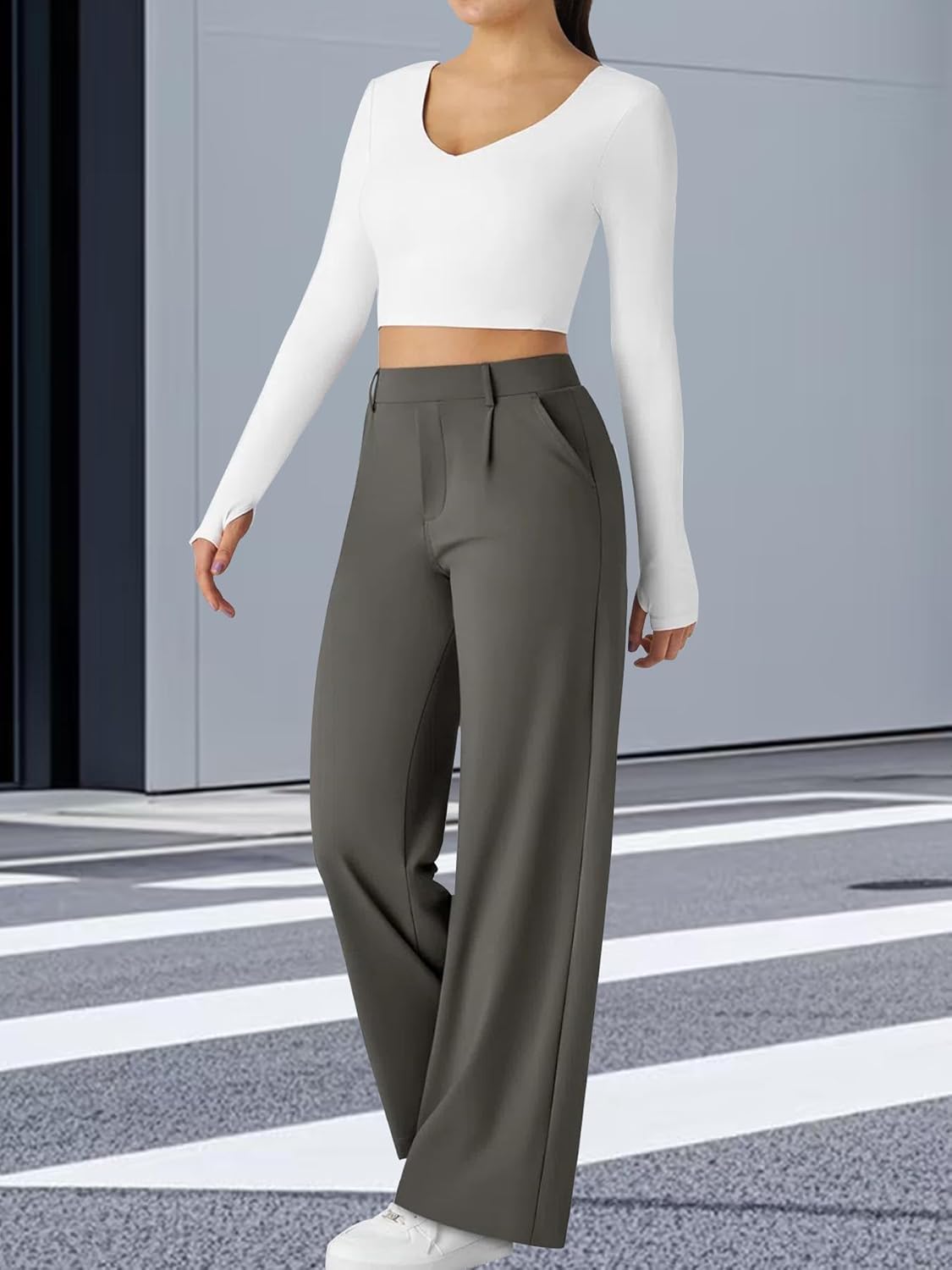 High Waisted Pocket Straight Leg Work Pants