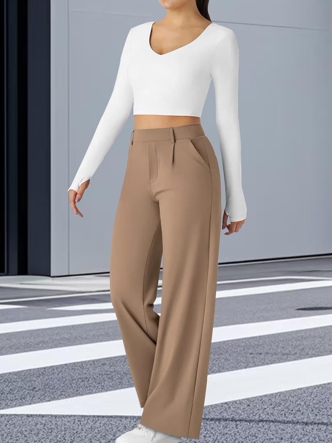 High Waisted Pocket Straight Leg Work Pants