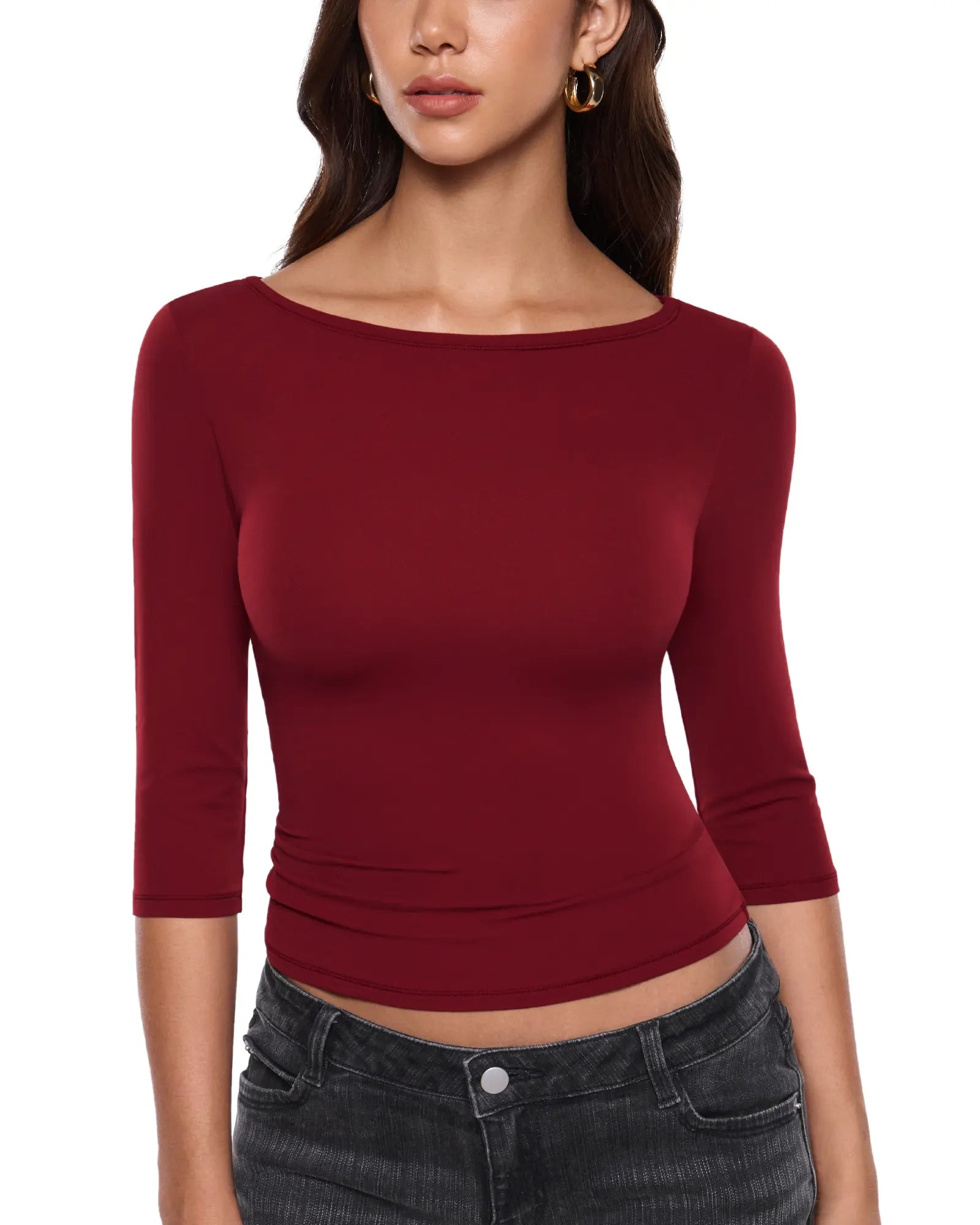 Women's 3/4 Sleeve Slim Fit Crew Neck Top