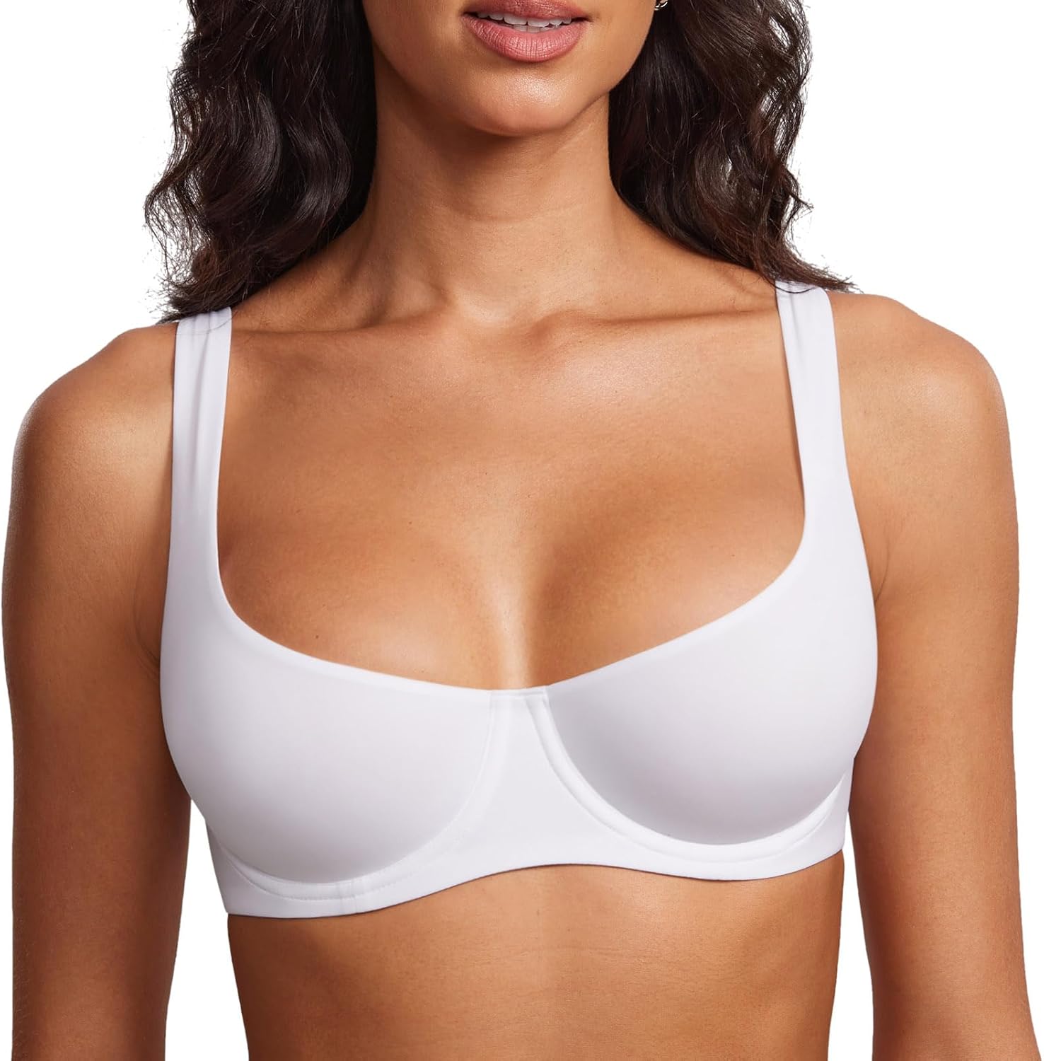 Women's Unlined Balconette Bra Underwire Supportive Plus Size Smooth Scoop Neck