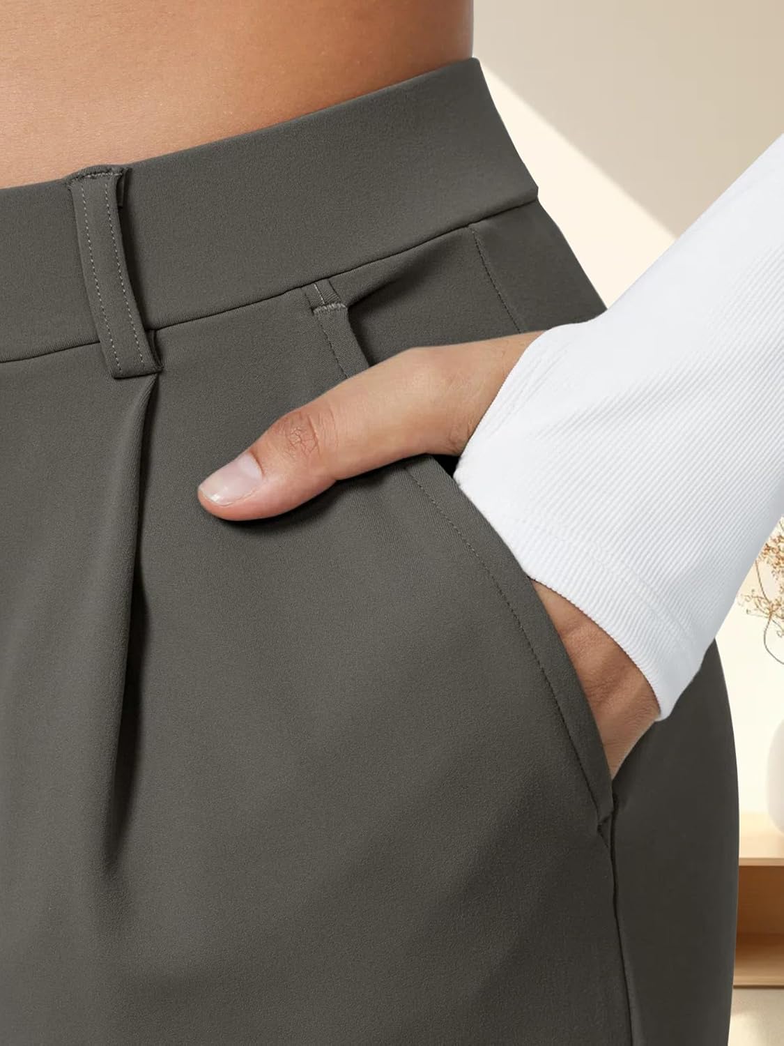 High Waisted Pocket Straight Leg Work Pants
