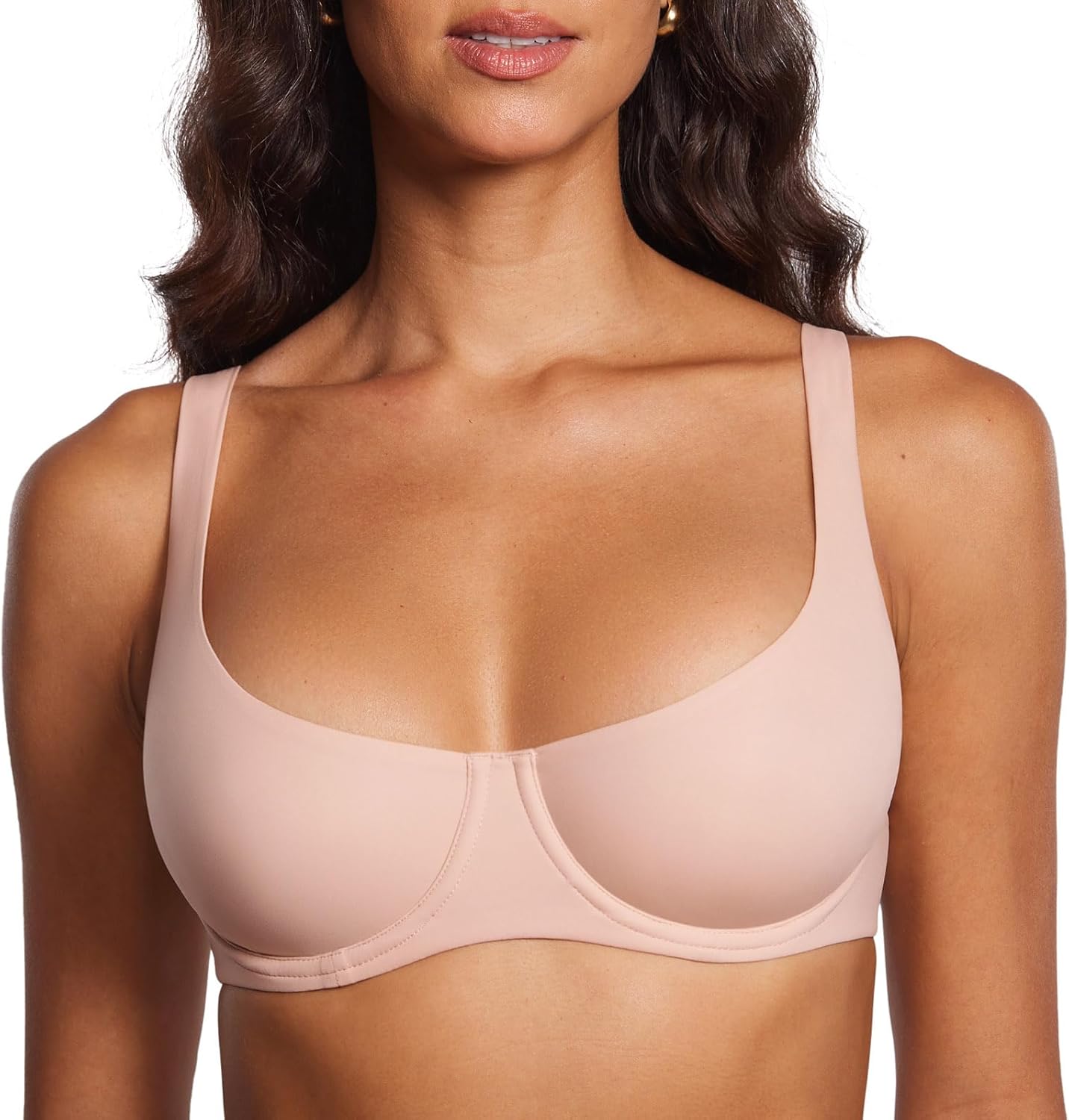 Women's Unlined Balconette Bra Underwire Supportive Plus Size Smooth Scoop Neck