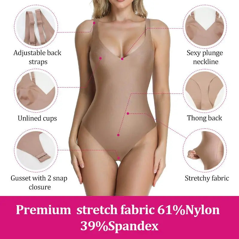 Wireless Plunge Thong Bodysuit - Sexy, Comfortable Fit