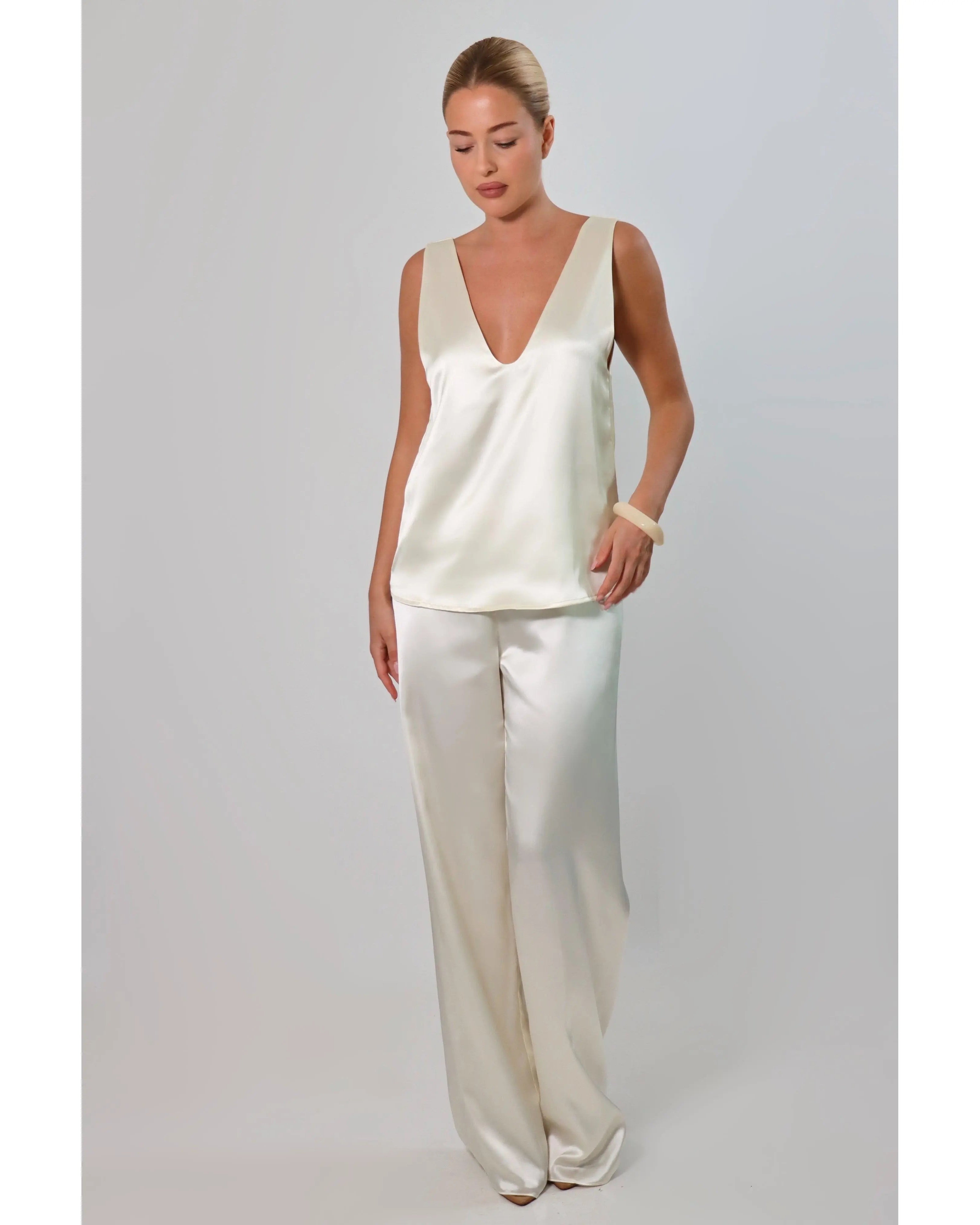 Women’s Deep V Neck Satin Tank Top