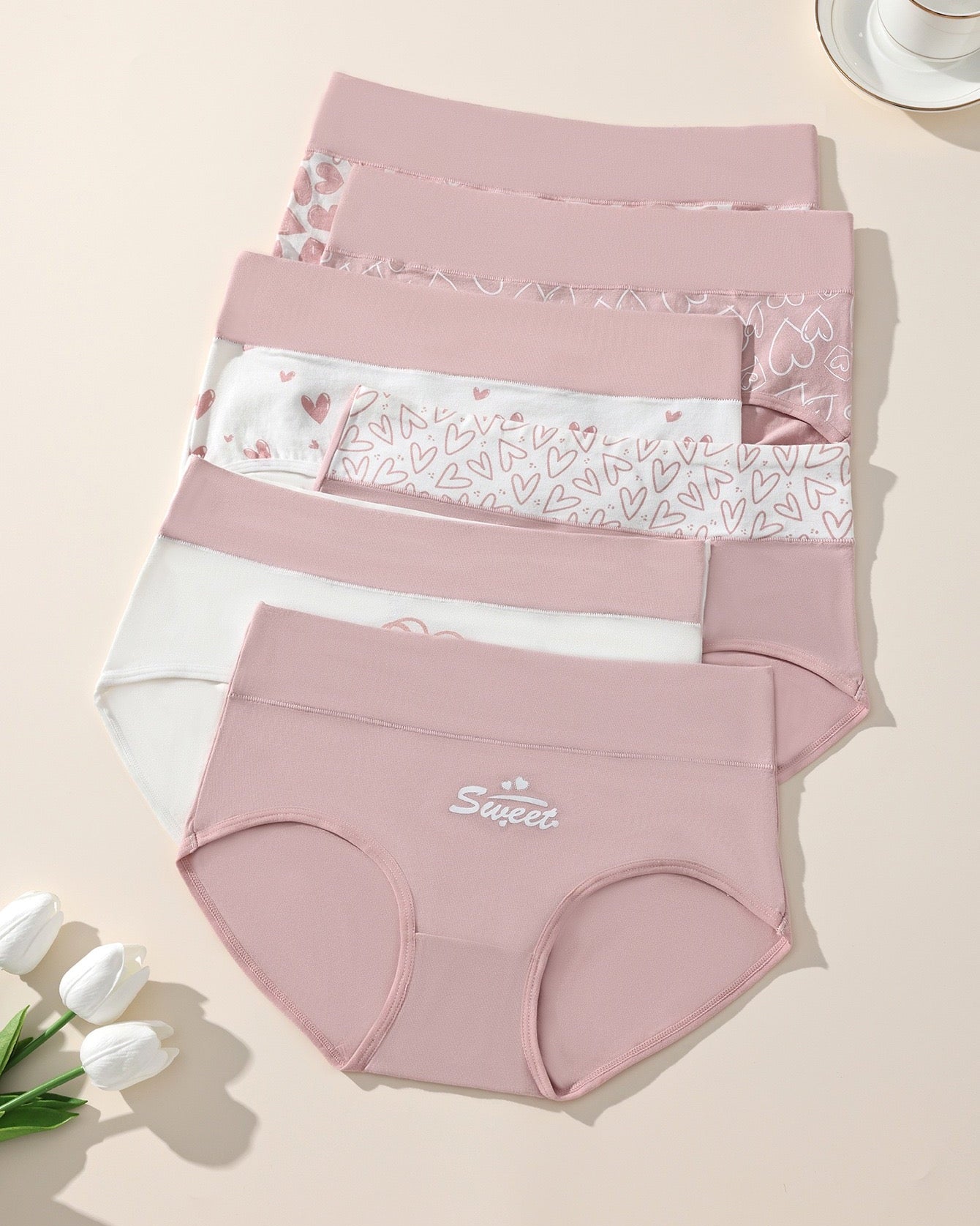 Cute Love Print Soft Cotton Stretchy Women's Panties (6 Pack)