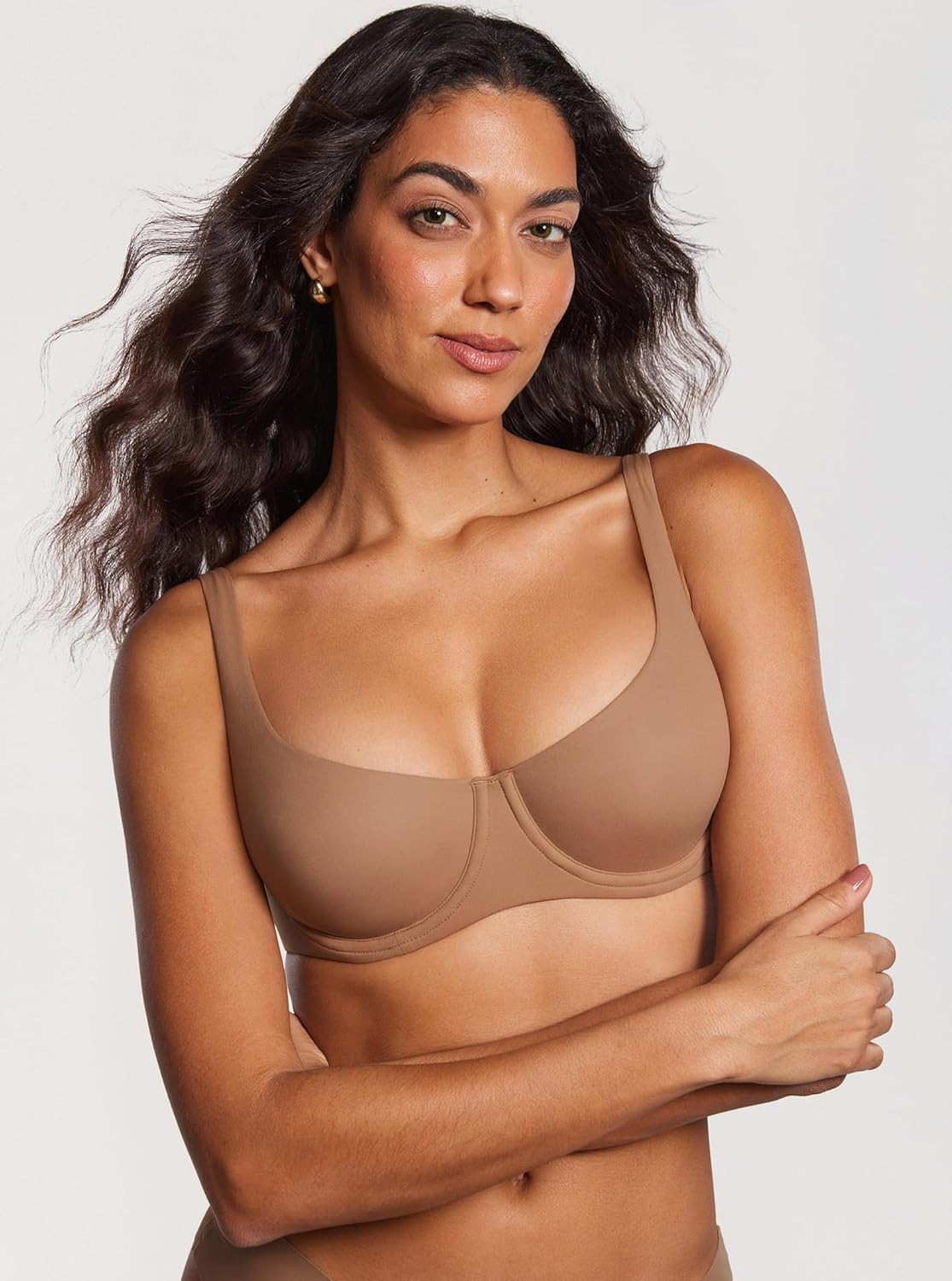 Women's Unlined Balconette Bra Underwire Supportive Plus Size Smooth Scoop Neck