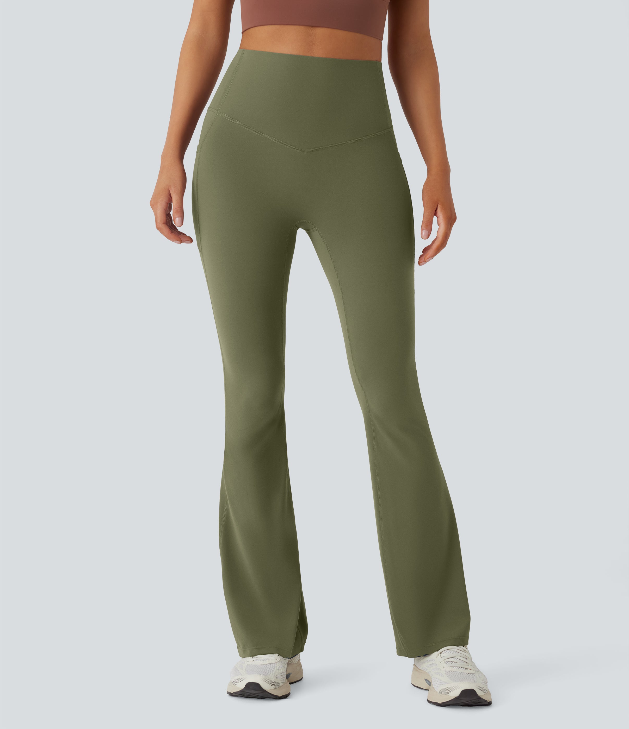 High Waisted Tummy Control Pocket Shaping Yoga Bootcut Leggings