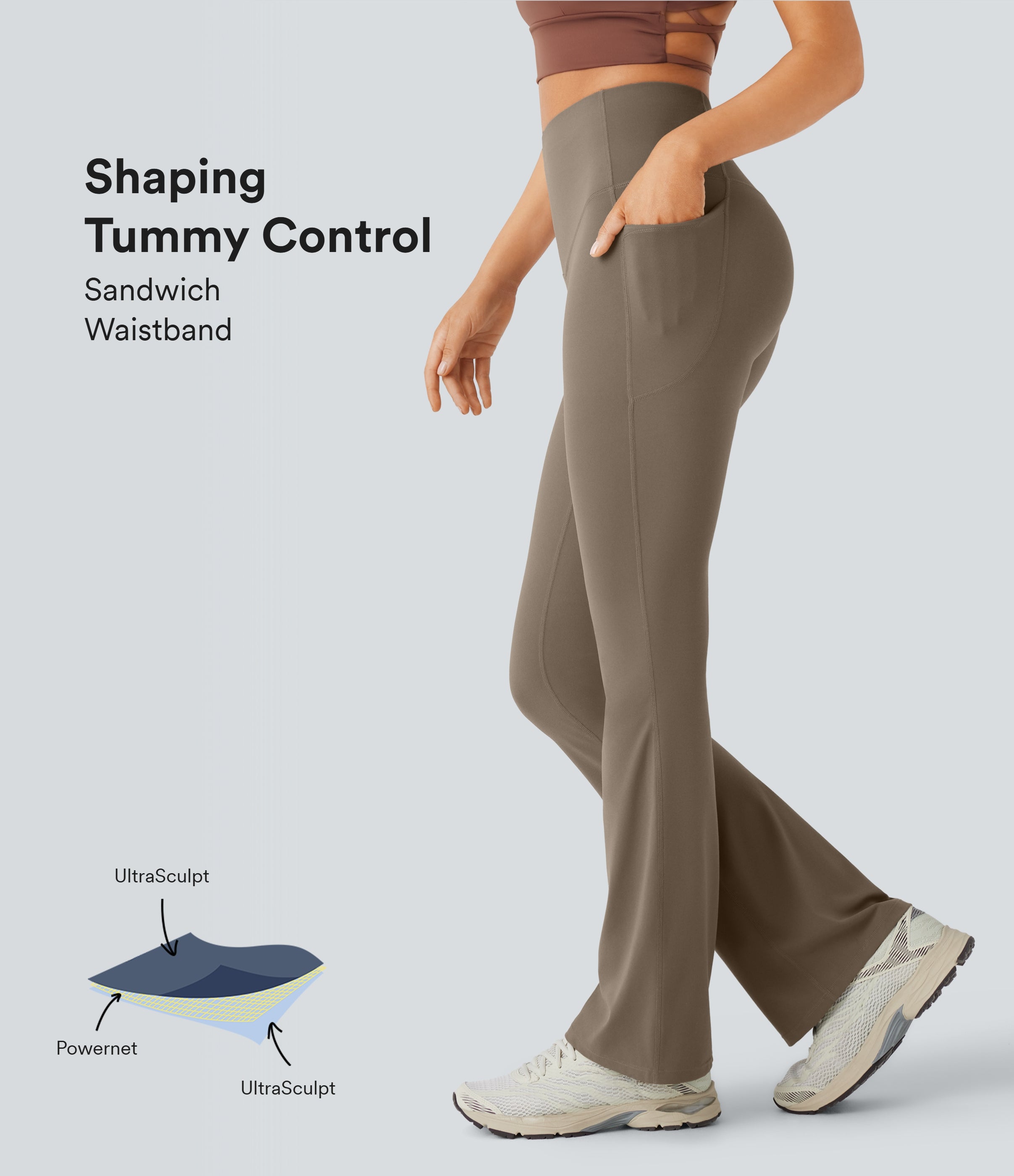 High Waisted Tummy Control Pocket Shaping Yoga Bootcut Leggings