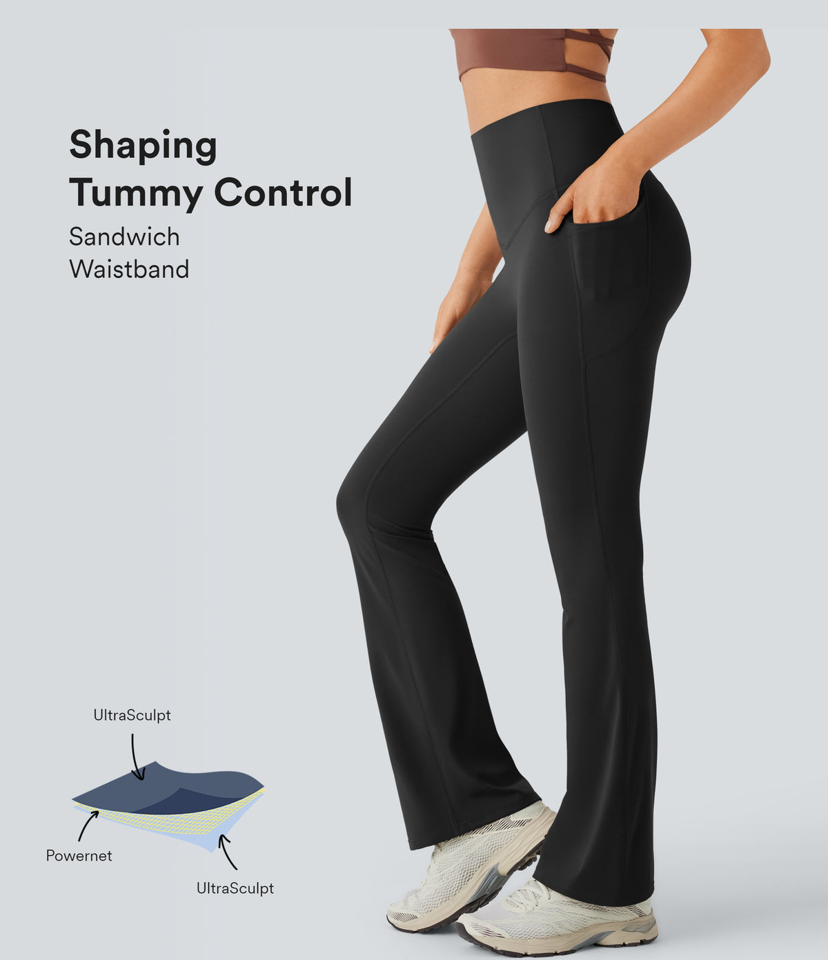 High Waisted Tummy Control Pocket Shaping Yoga Bootcut Leggings