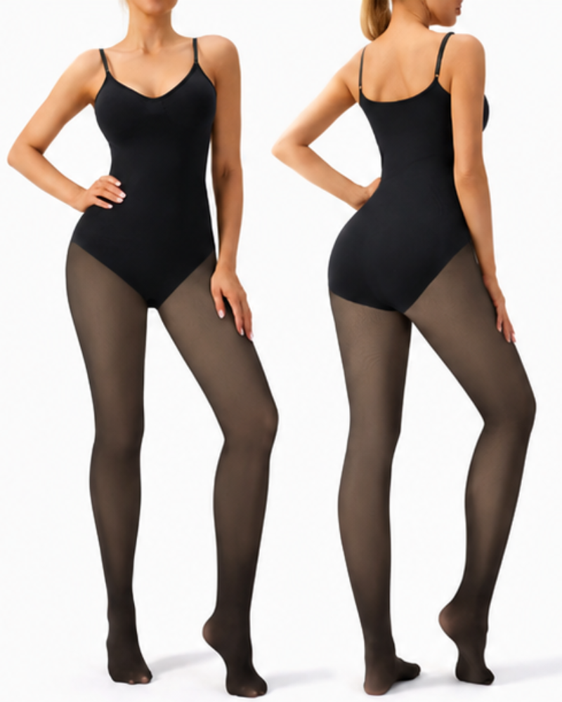 Sheer Fleece-Lined Tights Bodysuit