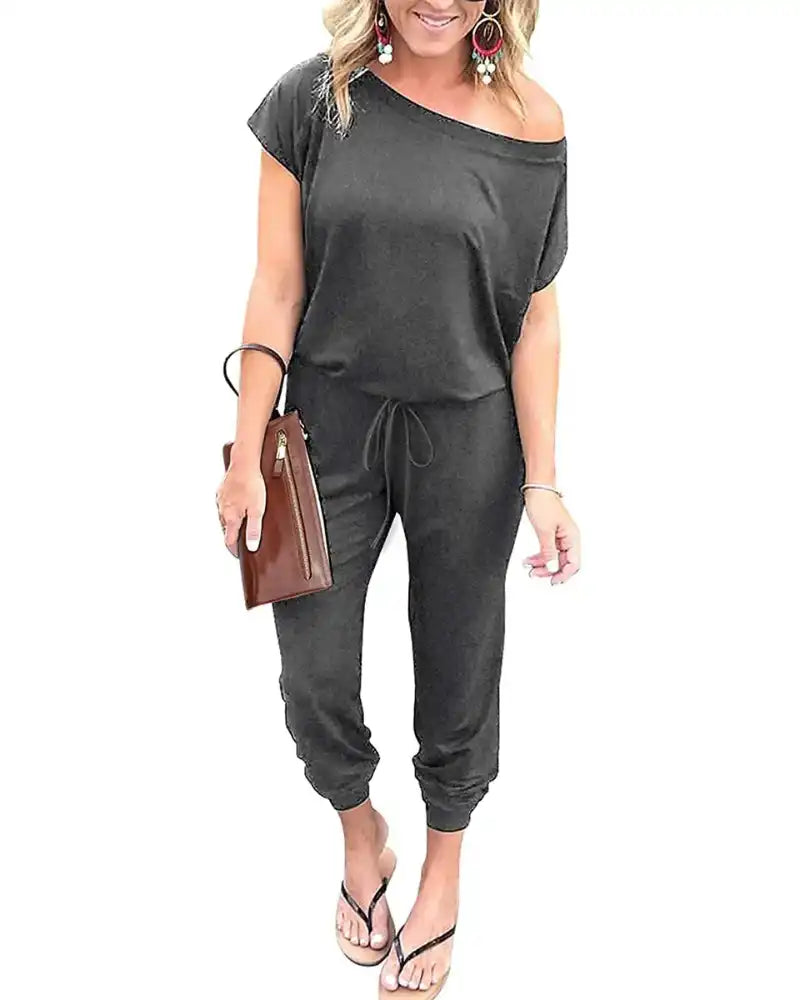 (S-3XL) Women's Plus Size Off Shoulder Stretchy Jumpsuit