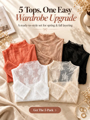 🌸 5-Pack Floral Lace Mesh Tops | Elegant Layering Set