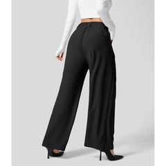 Flex High Waisted Plicated Side Pocket Wide Leg Waffle Work Pants