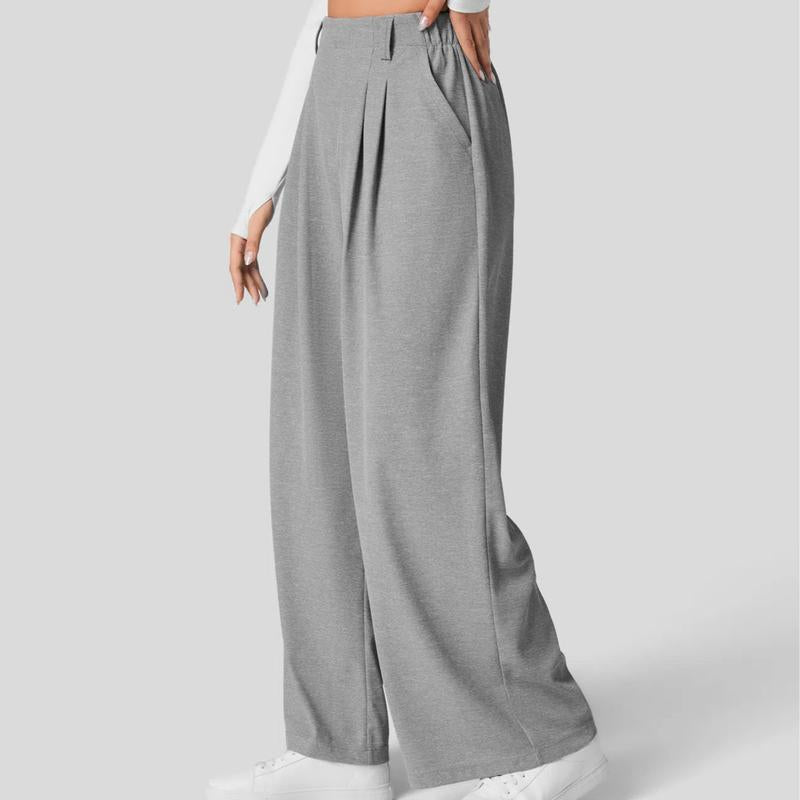 Flex High Waisted Plicated Side Pocket Wide Leg Waffle Work Pants