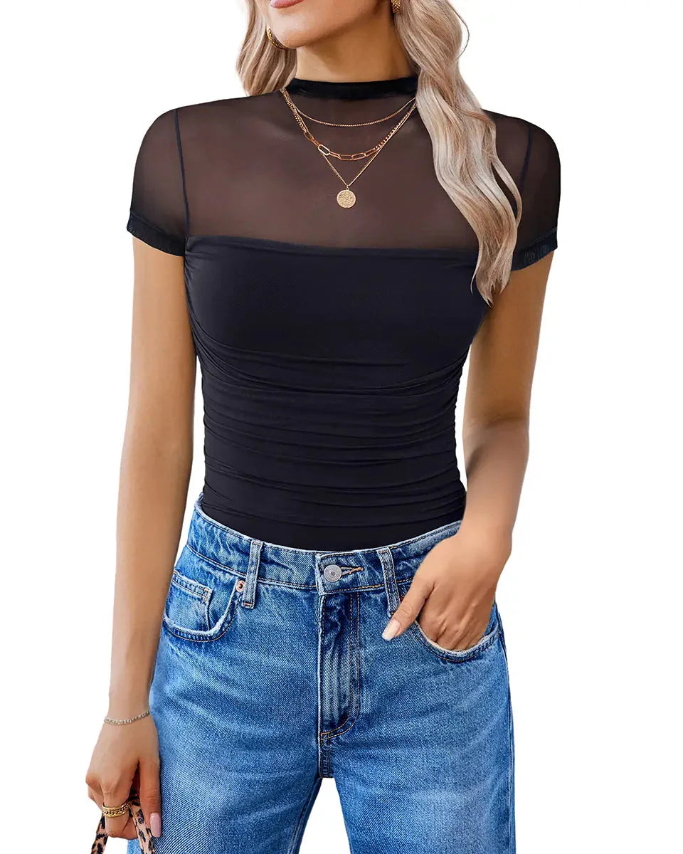 Women's Mesh Short Sleeve Bodysuit