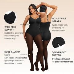 Sheer Fleece-Lined Tights Bodysuit