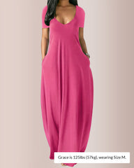 Plus Size V-Neck Loose Fit Maxi Dress with Pockets