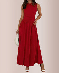 Sleeveless Ruched High-Waist Maxi Dress