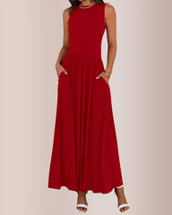 Sleeveless Ruched High-Waist Maxi Dress