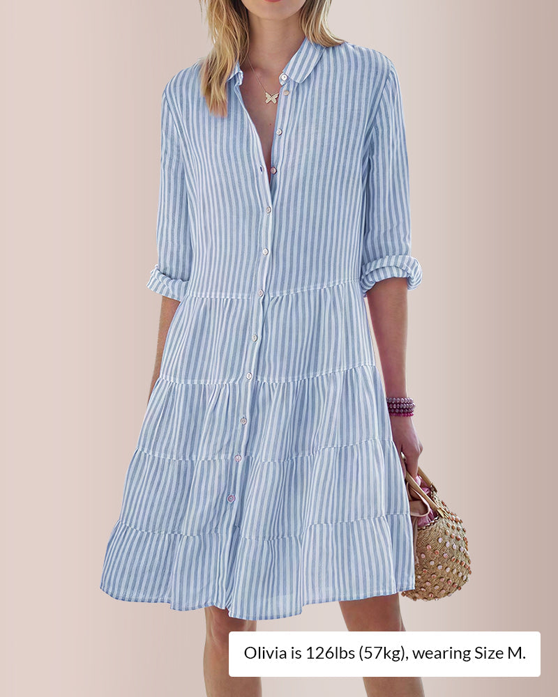 Breezy Striped Tiered Button-Down Shirt Dress