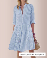 Breezy Striped Tiered Button-Down Shirt Dress