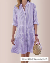 Breezy Striped Tiered Button-Down Shirt Dress